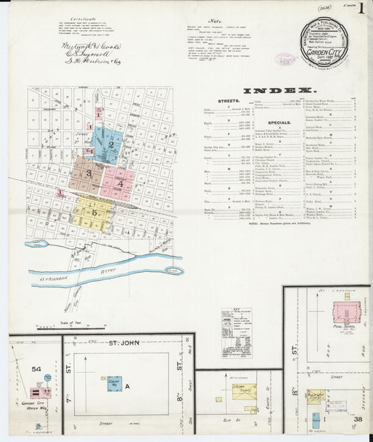 Sanborn Fire Insurance Map from Garden City, Finney County, Kansas (1887), Sheet #0001 - Historic Sanborn Fire Insurance Map Print, vintage old map wall art, antique decor, genealogy gift, Kansas Kansas map
