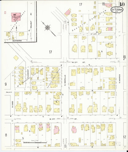 Sanborn Fire Insurance Map from Ottumwa, Wapello County, Iowa (1909), Sheet #0010 - Historic Sanborn Fire Insurance Map Print, vintage old map wall art