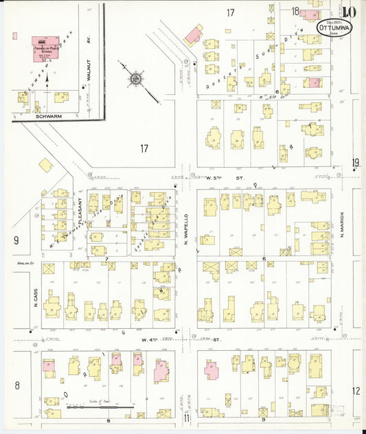 Sanborn Fire Insurance Map from Ottumwa, Wapello County, Iowa (1909), Sheet #0010 - Historic Sanborn Fire Insurance Map Print, vintage old map wall art