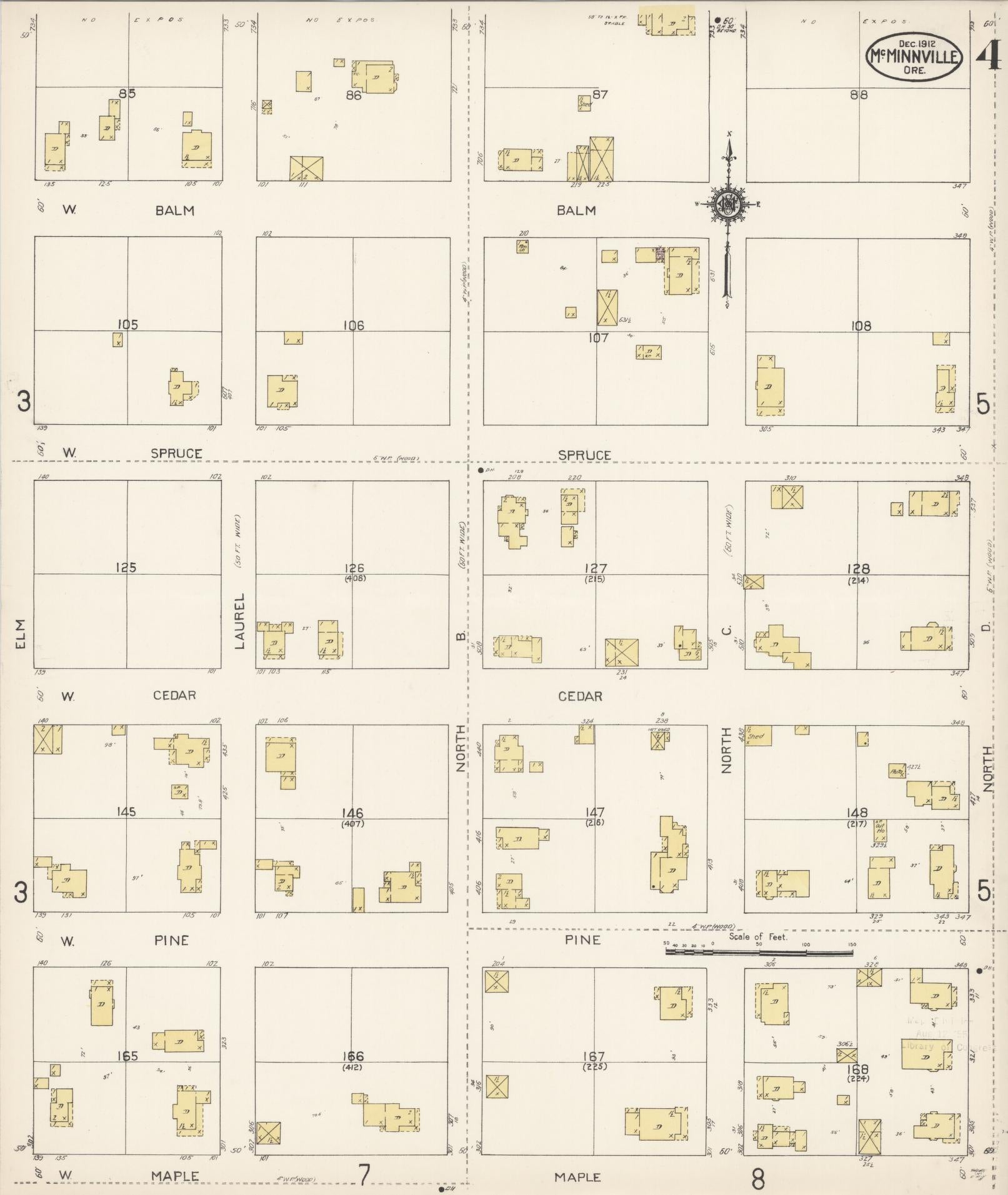 Sanborn Fire Insurance Map from McMinnville, Yamhill County, Oregon (1912), Sheet #0004 - Complete Map Set gallery image, historic Sanborn map, vintage wall art, Oregon Oregon
