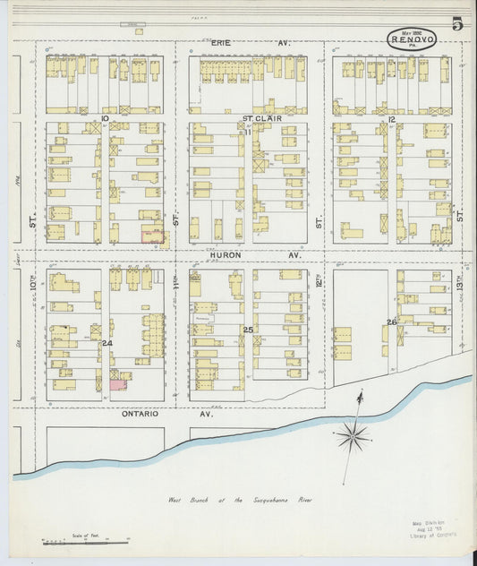 Sanborn Fire Insurance Map from Renovo, Clinton County, Pennsylvania (1892), Sheet #0005 - Historic Sanborn Fire Insurance Map Print, vintage old map wall art, antique decor, genealogy gift, Pennsylvania Pennsylvania map