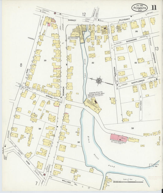 Sanborn Fire Insurance Map from Plymouth, Plymouth County, Massachusetts (1912), Sheet #0011 - Historic Sanborn Fire Insurance Map Print, vintage old map wall art, antique decor, genealogy gift, Massachusetts Massachusetts map