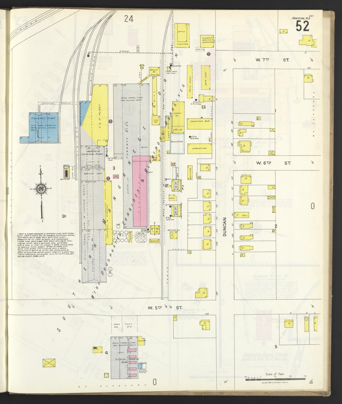 Sanborn Fire Insurance Map from Anniston, Calhoun County, Alabama (1925), Sheet #0052 - Historic Sanborn Fire Insurance Map Print, vintage old map wall art, antique decor, genealogy gift, Alabama Alabama map