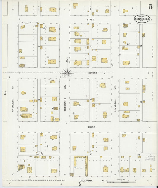 Sanborn Fire Insurance Map from Hennessey, Kingfisher County, Oklahoma (1904), Sheet #0005 - Historic Sanborn Fire Insurance Map Print, vintage old map wall art, antique decor, genealogy gift, Oklahoma Oklahoma map