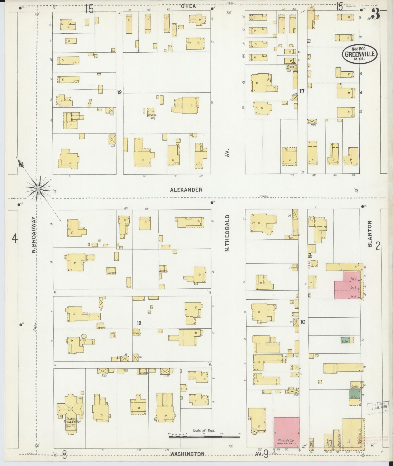 Sanborn Fire Insurance Map from Greenville, Washington County, Mississippi (1900), Sheet #0003 - Complete Map Set gallery image, historic Sanborn map, vintage wall art, Mississippi Mississippi