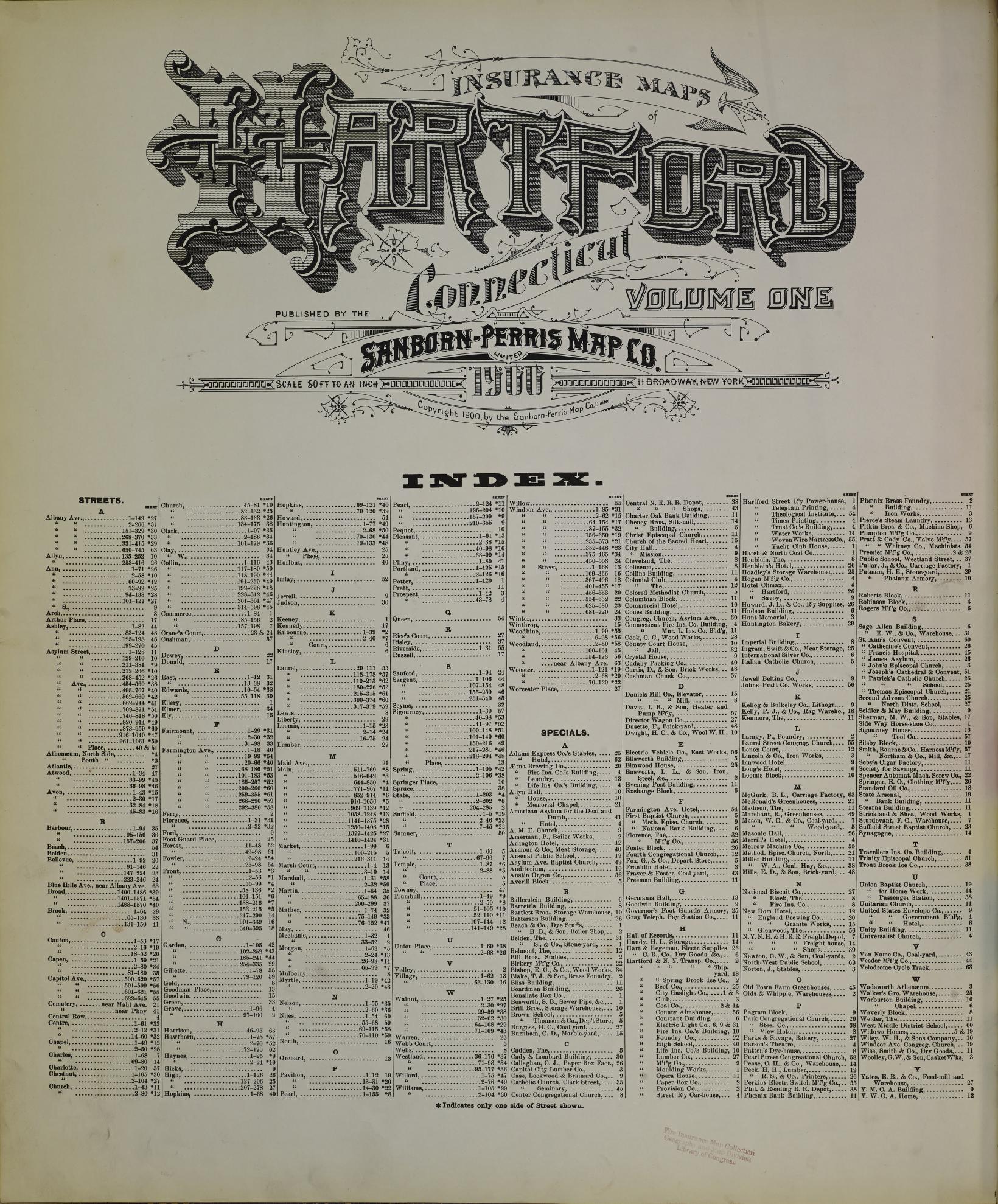 Sanborn Fire Insurance Map from Hartford, Hartford County, Connecticut (1900), Sheet #0001 - Historic Sanborn Fire Insurance Map Print, vintage old map wall art, antique decor, genealogy gift, Connecticut Connecticut map