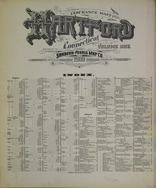 Sanborn Fire Insurance Map from Hartford, Hartford County, Connecticut (1900), Sheet #0001 - Historic Sanborn Fire Insurance Map Print, vintage old map wall art, antique decor, genealogy gift, Connecticut Connecticut map