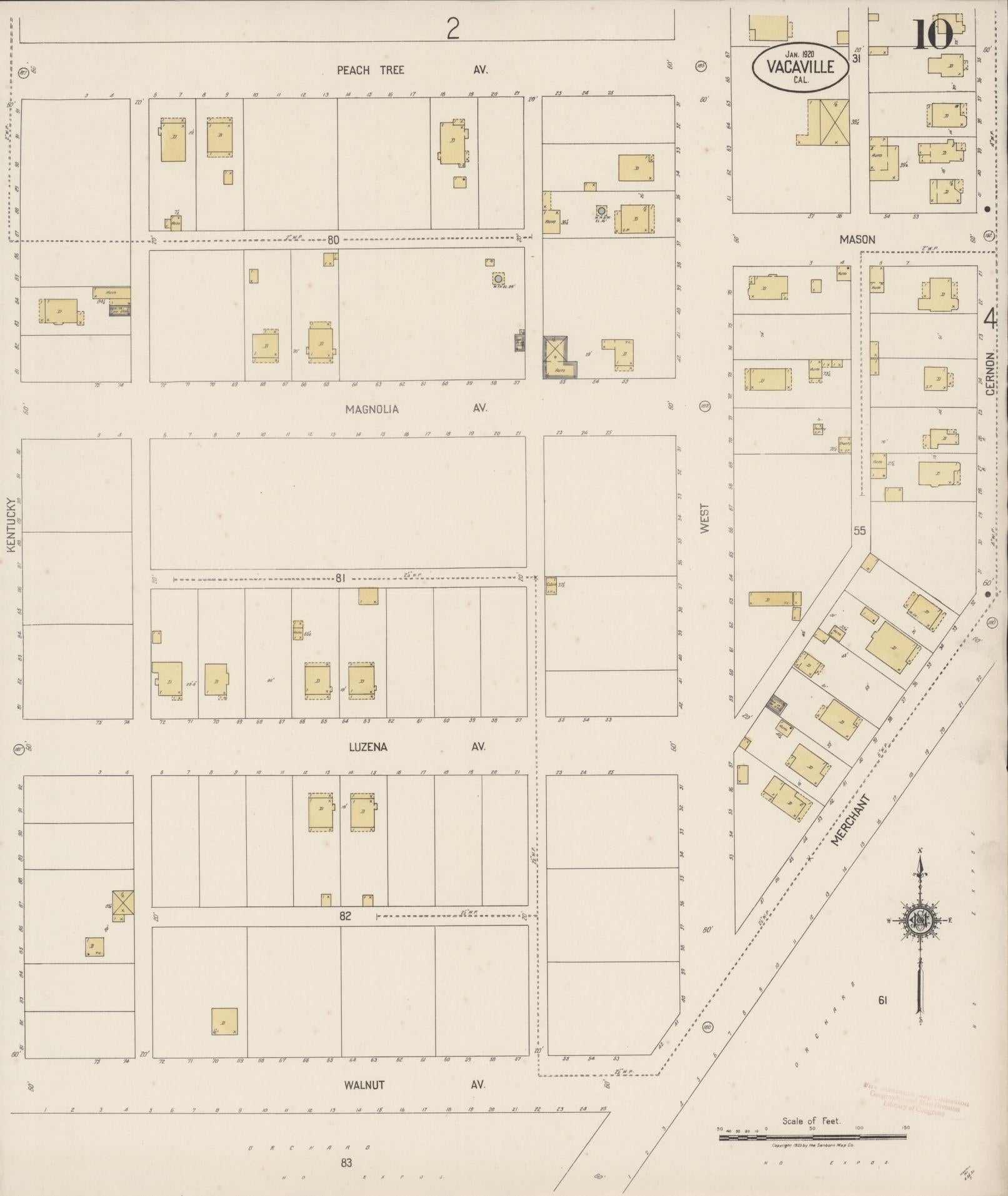 Sanborn Fire Insurance Map from Vacaville, Solano County, California (1920), Sheet #0010 - Complete Map Set gallery image, historic Sanborn map, vintage wall art, California California