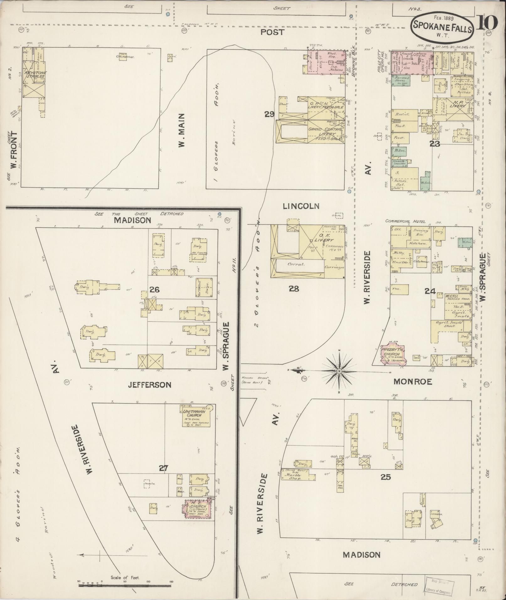 Sanborn Fire Insurance Map from Spokane, Spokane County, Washington (1889), Sheet #0010 - Historic Sanborn Fire Insurance Map Print, vintage old map wall art, antique decor, genealogy gift, Washington Washington map