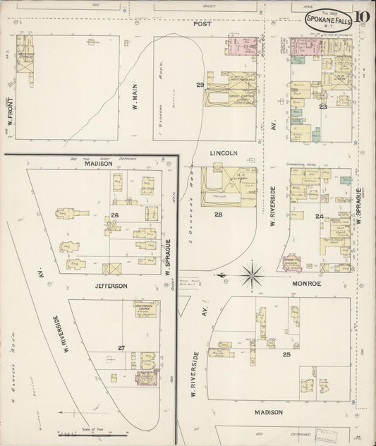Sanborn Fire Insurance Map from Spokane, Spokane County, Washington (1889), Sheet #0010 - Historic Sanborn Fire Insurance Map Print, vintage old map wall art, antique decor, genealogy gift, Washington Washington map