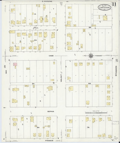Sanborn Fire Insurance Map from Carthage, Jasper County, Missouri (1909), Sheet #0011 - Complete Map Set gallery image, historic Sanborn map, vintage wall art, Missouri Missouri