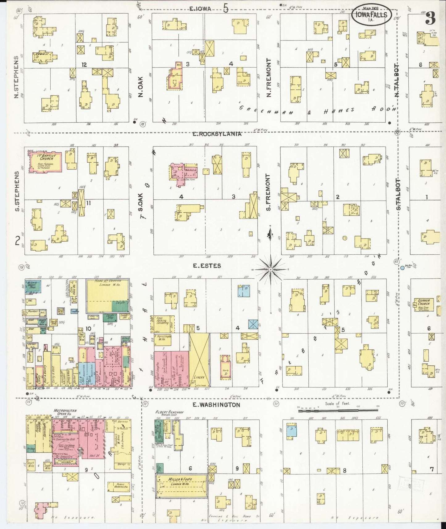 Sanborn Fire Insurance Map from Iowa Falls, Hardin County, Iowa (1902), Sheet #0003 - Historic Sanborn Fire Insurance Map Print, vintage old map wall art