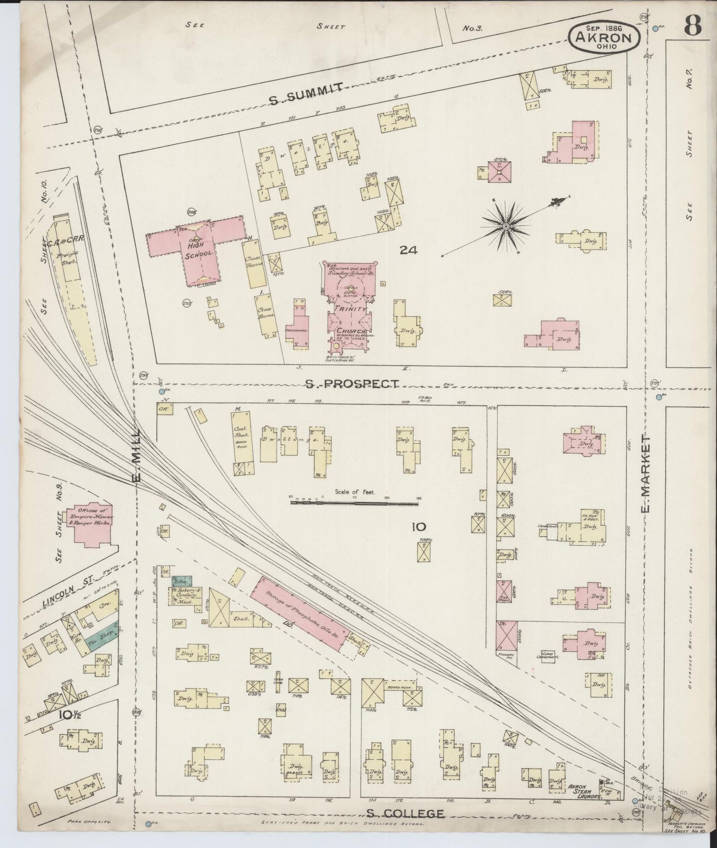 Sanborn Fire Insurance Map from Akron, Summit County, Ohio (1886), Sheet #0008 - Complete Map Set gallery image, historic Sanborn map, vintage wall art, Ohio Ohio