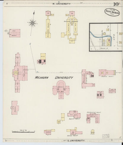 Sanborn Fire Insurance Map from Ann Arbor, Washtenaw County, Michigan (1888), Sheet #0010 - Historic Sanborn Fire Insurance Map Print, vintage old map wall art, antique decor, genealogy gift, Michigan Michigan map