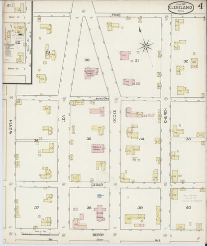 Sanborn Fire Insurance Map from Cleveland, Bradley County, Tennessee (1887), Sheet #0004 - Complete Map Set gallery image, historic Sanborn map, vintage wall art, Tennessee Tennessee