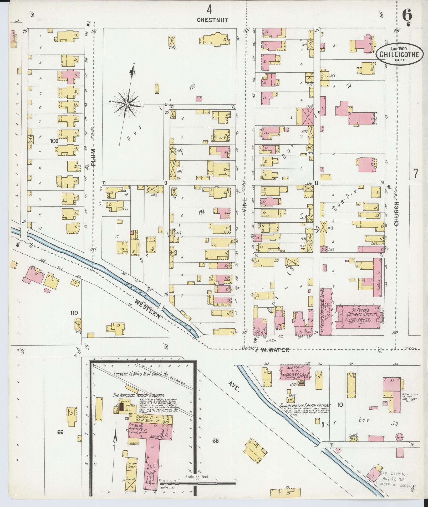 Sanborn Fire Insurance Map from Chillicothe, Ross County, Ohio (1900), Sheet #0006 - Complete Map Set gallery image, historic Sanborn map, vintage wall art, Ohio Ohio