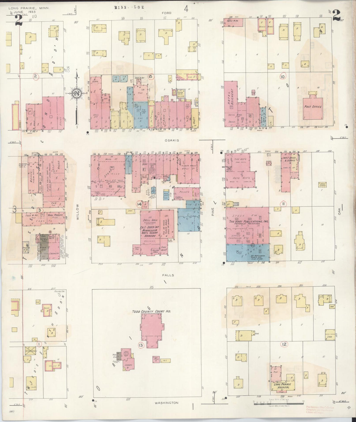 Sanborn Fire Insurance Map from Long Prairie, Todd County, Minnesota (1945), Sheet #0002 - Complete Map Set gallery image, historic Sanborn map, vintage wall art, Minnesota Minnesota