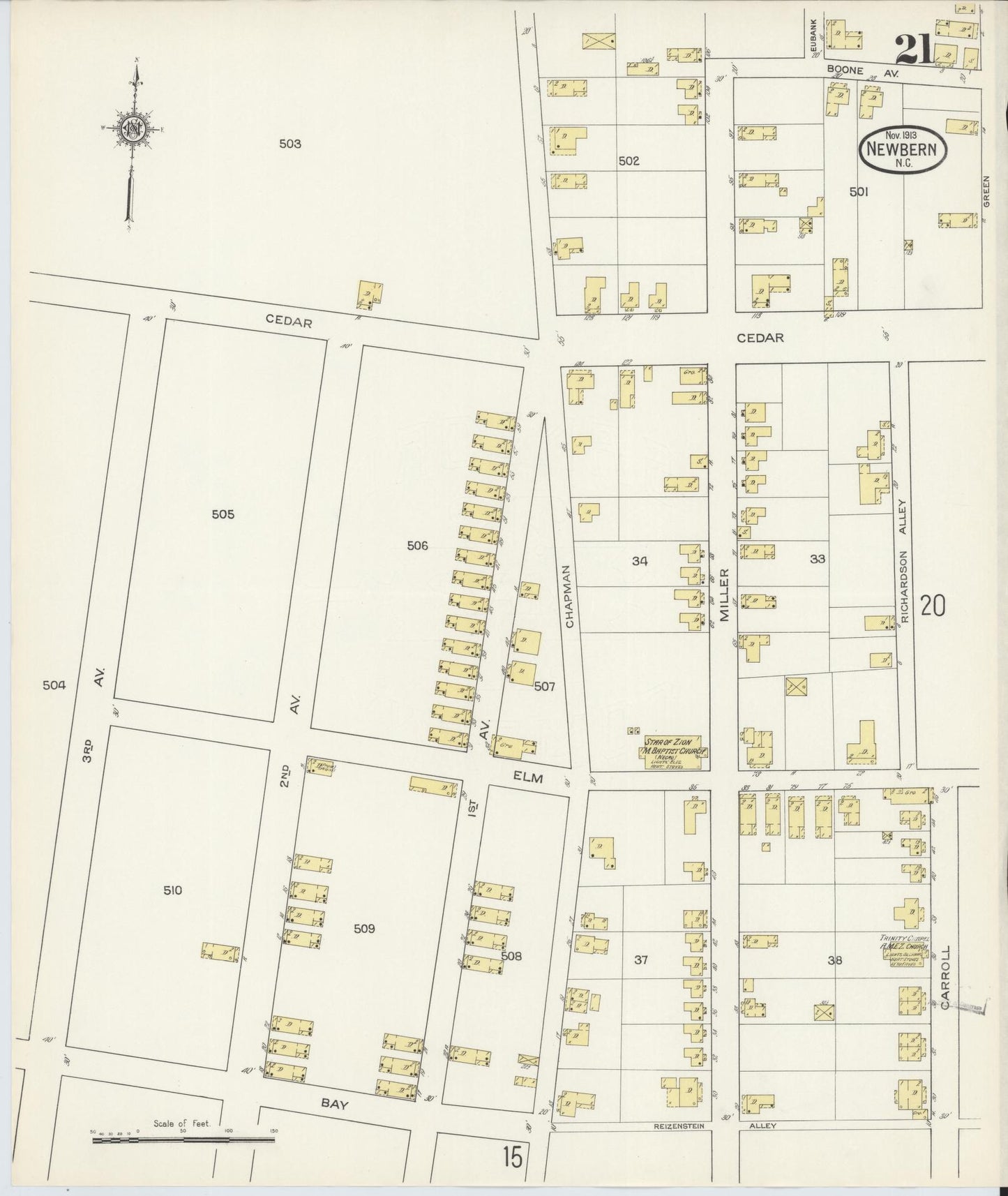 Sanborn Fire Insurance Map from New Bern, Craven County, North Carolina (1913), Sheet #0021 - Complete Map Set gallery image, historic Sanborn map, vintage wall art, North Carolina North Carolina