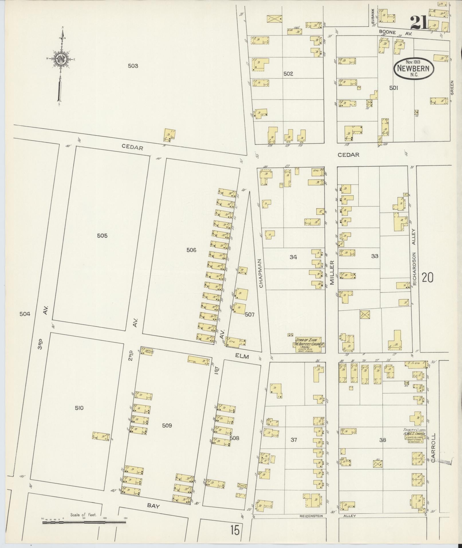 Sanborn Fire Insurance Map from New Bern, Craven County, North Carolina (1913), Sheet #0021 - Complete Map Set gallery image, historic Sanborn map, vintage wall art, North Carolina North Carolina