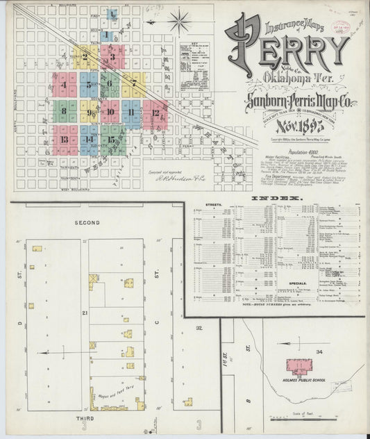 Sanborn Fire Insurance Map from Perry, Noble County, Oklahoma (1895), Sheet #0001 - Complete Map Set gallery image, historic Sanborn map, vintage wall art, Oklahoma Oklahoma