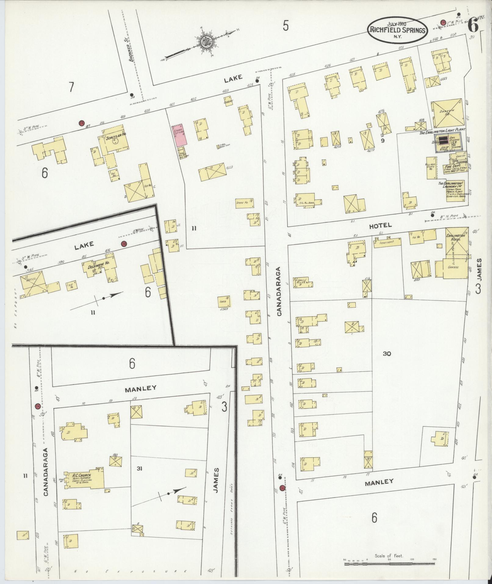 Sanborn Fire Insurance Map from Richfield Springs, Otsego County, New York (1910), Sheet #0006 - Complete Map Set gallery image, historic Sanborn map, vintage wall art, New York New York