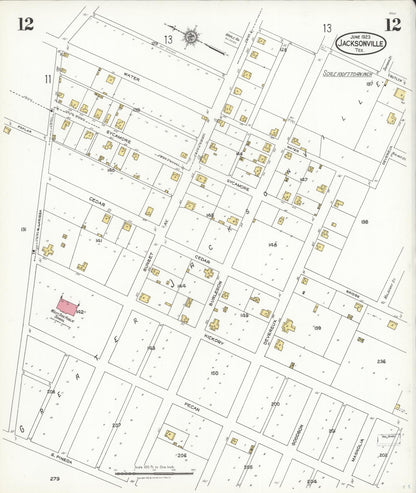 Sanborn Fire Insurance Map from Jacksonville, Cherokee County, Texas (1923), Sheet #0012 - Complete Map Set gallery image, historic Sanborn map, vintage wall art, Texas Texas