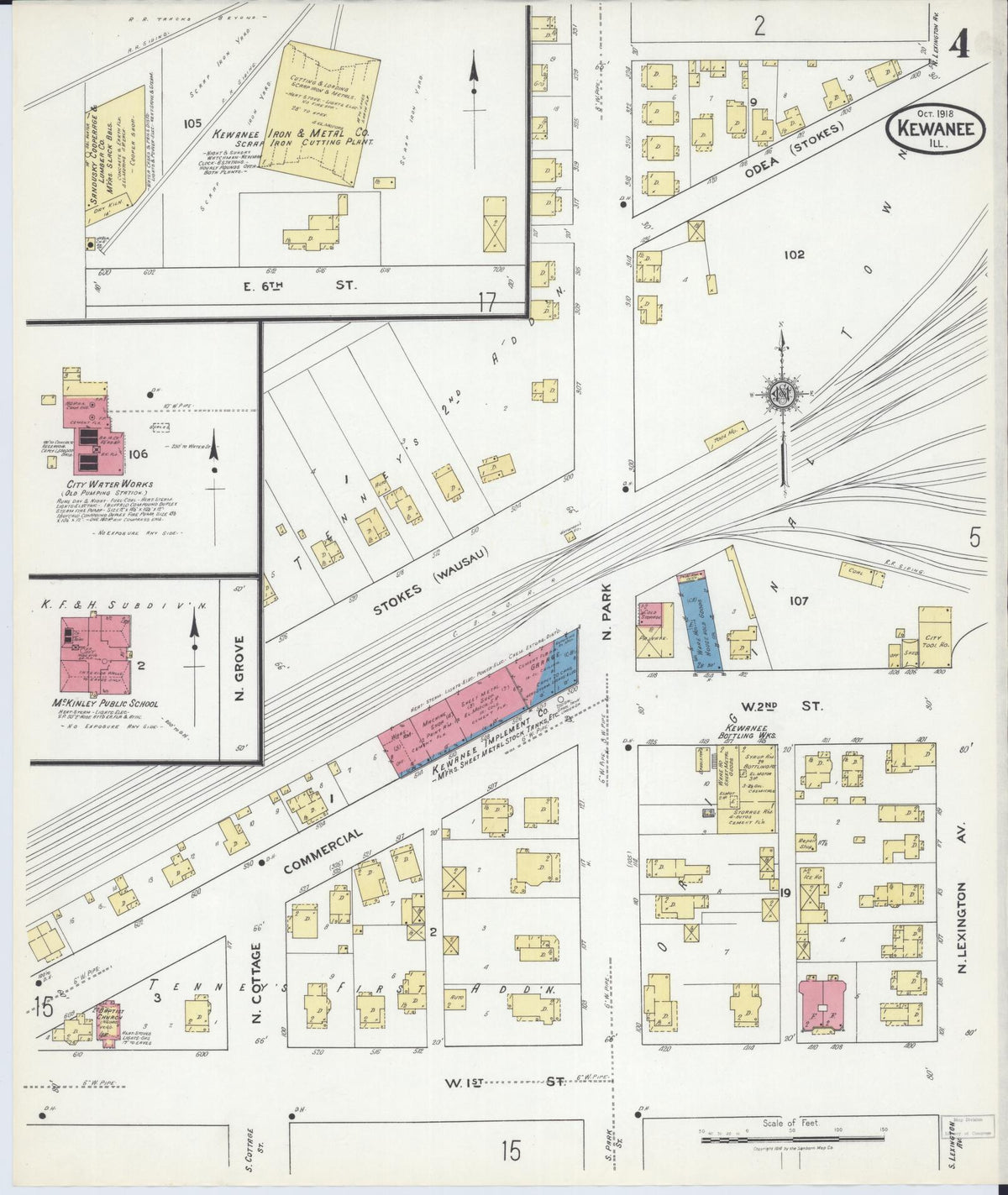 Sanborn Fire Insurance Map from Kewanee, Henry County, Illinois (1918), Sheet #0004 - Complete Map Set gallery image, historic Sanborn map, vintage wall art, Illinois Illinois