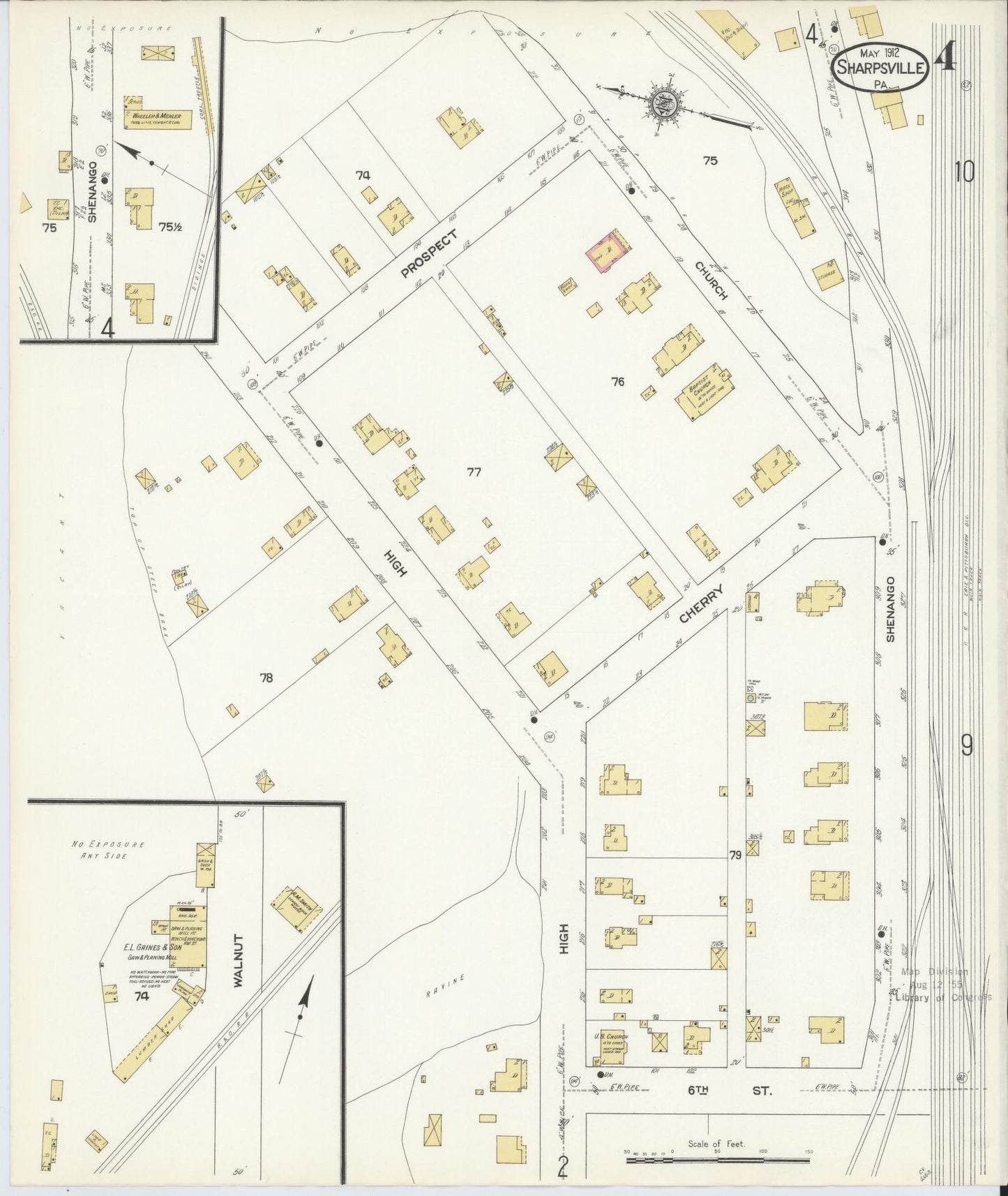 Sanborn Fire Insurance Map from Sharpsville, Mercer County, Pennsylvania (1912), Sheet #0004 - Historic Sanborn Fire Insurance Map Print, vintage old map wall art, antique decor, genealogy gift, Pennsylvania Pennsylvania map