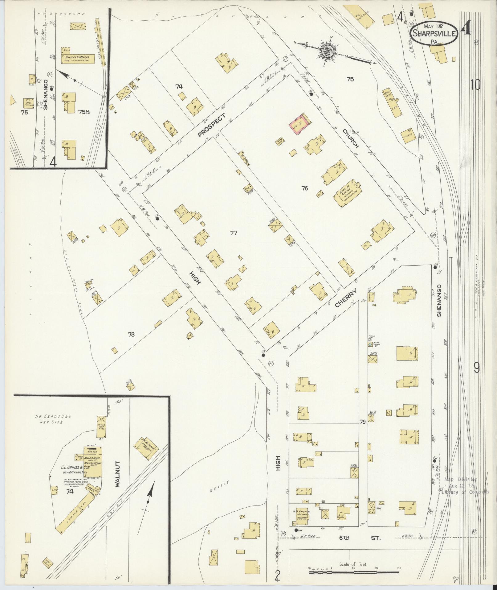 Sanborn Fire Insurance Map from Sharpsville, Mercer County, Pennsylvania (1912), Sheet #0004 - Historic Sanborn Fire Insurance Map Print, vintage old map wall art, antique decor, genealogy gift, Pennsylvania Pennsylvania map