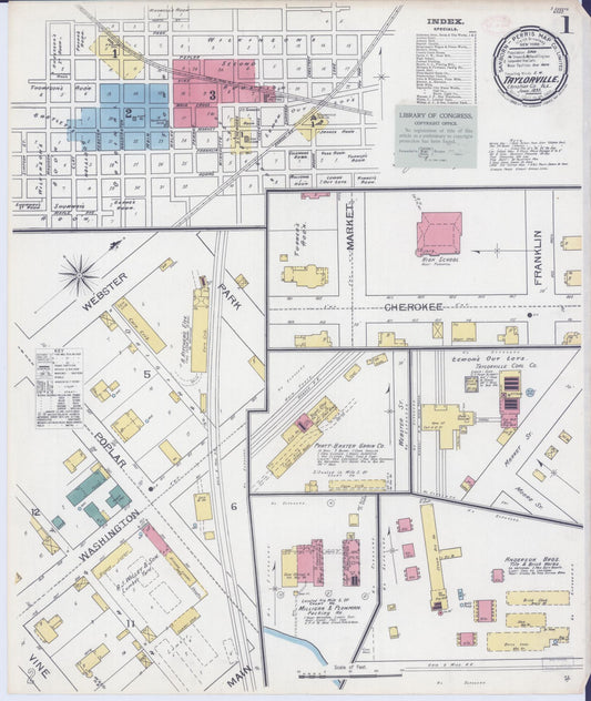 Sanborn Fire Insurance Map from Taylorville, Christian County, Illinois (1893), Sheet #0001 - Historic Sanborn Fire Insurance Map Print, vintage old map wall art, antique decor, genealogy gift, Illinois Illinois map