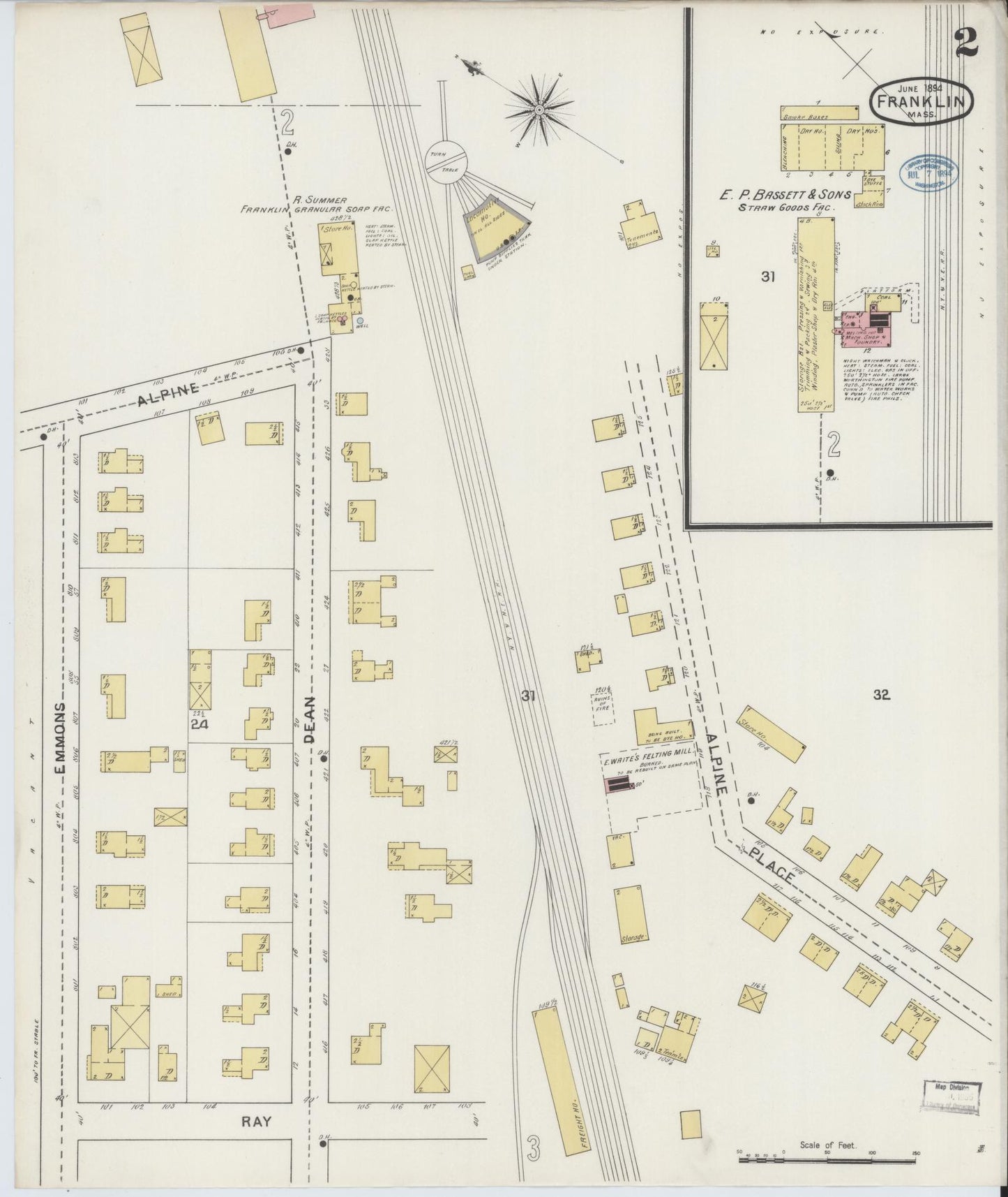 Sanborn Fire Insurance Map from Franklin, Norfolk County, Massachusetts (1894), Sheet #0002 - Complete Map Set gallery image, historic Sanborn map, vintage wall art, Massachusetts Massachusetts