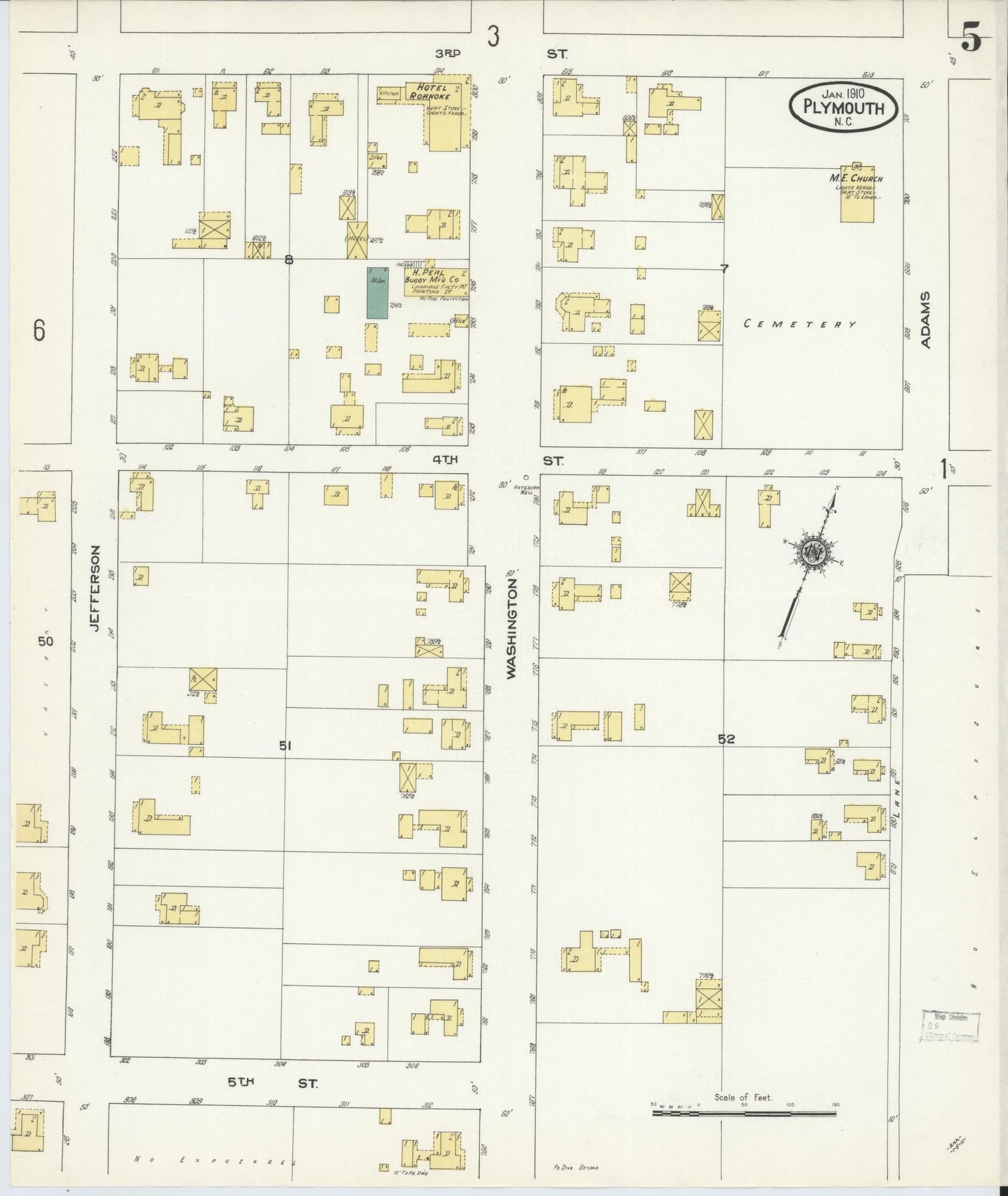 Sanborn Fire Insurance Map from Plymouth, Washington County, North Carolina (1910), Sheet #0005 - Historic Sanborn Fire Insurance Map Print, vintage old map wall art, antique decor, genealogy gift, North Carolina North Carolina map
