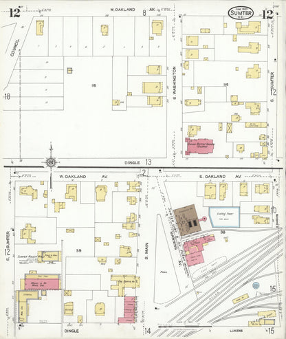 Sanborn Fire Insurance Map from Sumter, Sumter County, South Carolina (1923), Sheet #0012 - Complete Map Set gallery image, historic Sanborn map, vintage wall art, South Carolina South Carolina