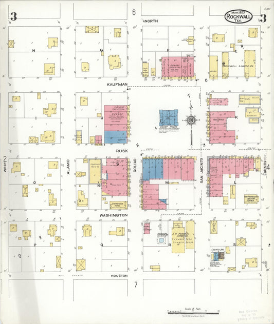 Sanborn Fire Insurance Map from Rockwall, Rockwall County, Texas (1923), Sheet #0003 - Historic Sanborn Fire Insurance Map Print, vintage old map wall art, antique decor, genealogy gift, Texas Texas map