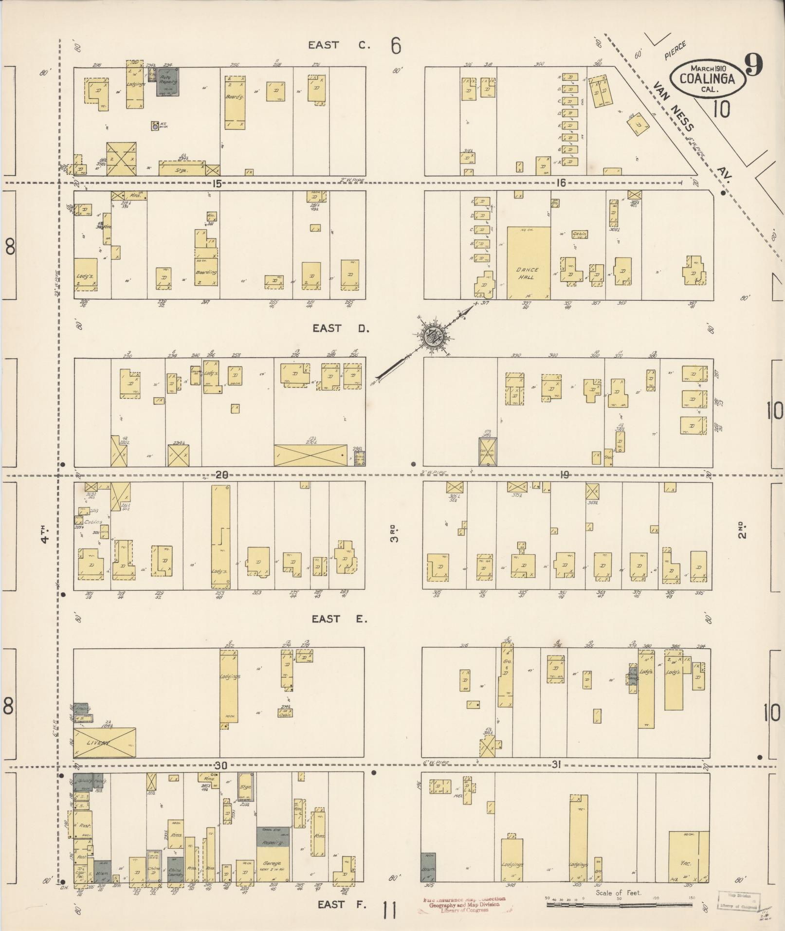 Sanborn Fire Insurance Map from Coalinga, Fresno County, California (1910), Sheet #0009 - Historic Sanborn Fire Insurance Map Print, vintage old map wall art, antique decor, genealogy gift, California California map