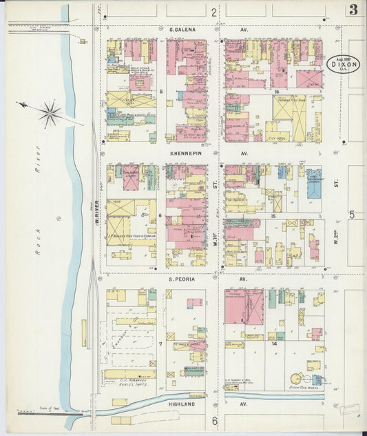 Sanborn Fire Insurance Map from Dixon, Lee County, Illinois (1897), Sheet #0003 - Historic Sanborn Fire Insurance Map Print, vintage old map wall art, antique decor, genealogy gift, Illinois Illinois map