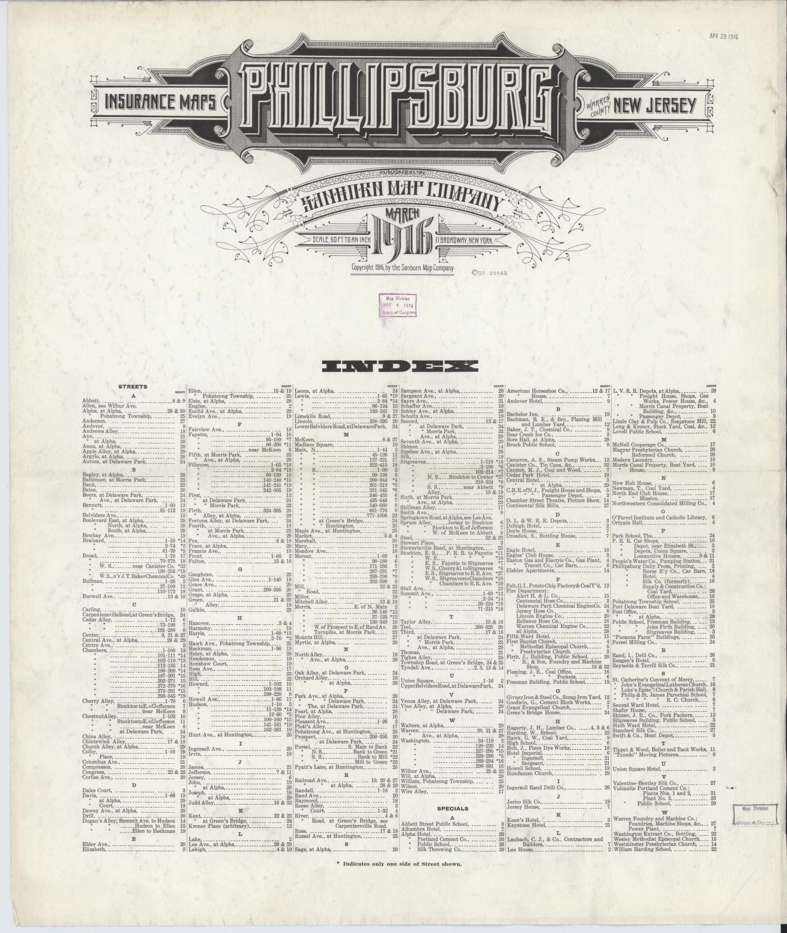 Sanborn Fire Insurance Map from Phillipsburg, Warren County, New Jersey. (1916) – Historic Sanborn Fire Insurance Map Print
