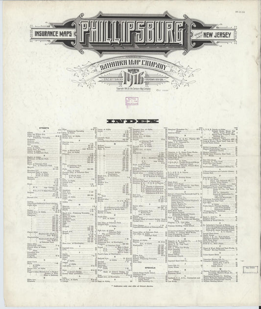 Sanborn Fire Insurance Map from Phillipsburg, Warren County, New Jersey. (1916) – Historic Sanborn Fire Insurance Map Print