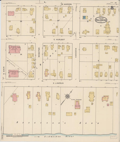Sanborn Fire Insurance Map from Belvidere, Boone County, Illinois (1922), Sheet #0008 - Complete Map Set gallery image, historic Sanborn map, vintage wall art, Illinois Illinois