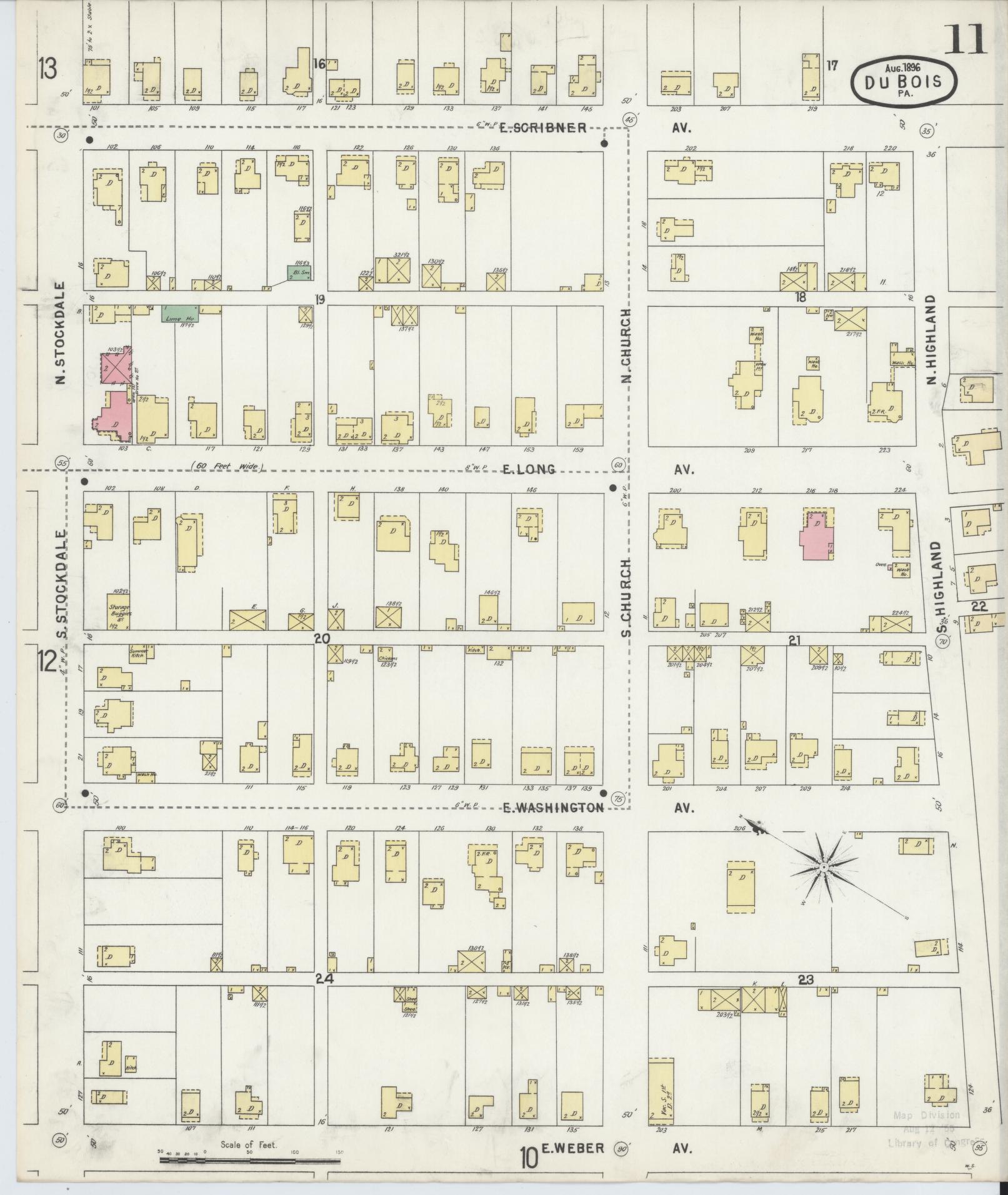 Sanborn Fire Insurance Map from Du Bois, Clearfield County, Pennsylvania (1896), Sheet #0011 - Historic Sanborn Fire Insurance Map Print, vintage old map wall art, antique decor, genealogy gift, Pennsylvania Pennsylvania map