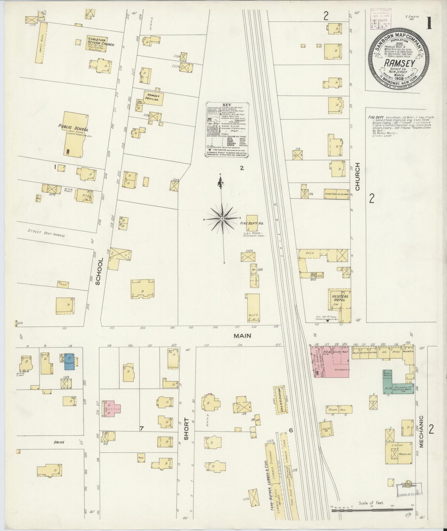 Sanborn Fire Insurance Map from Ramsey, Bergen County, New Jersey. (1908) – Historic Sanborn Fire Insurance Map Print