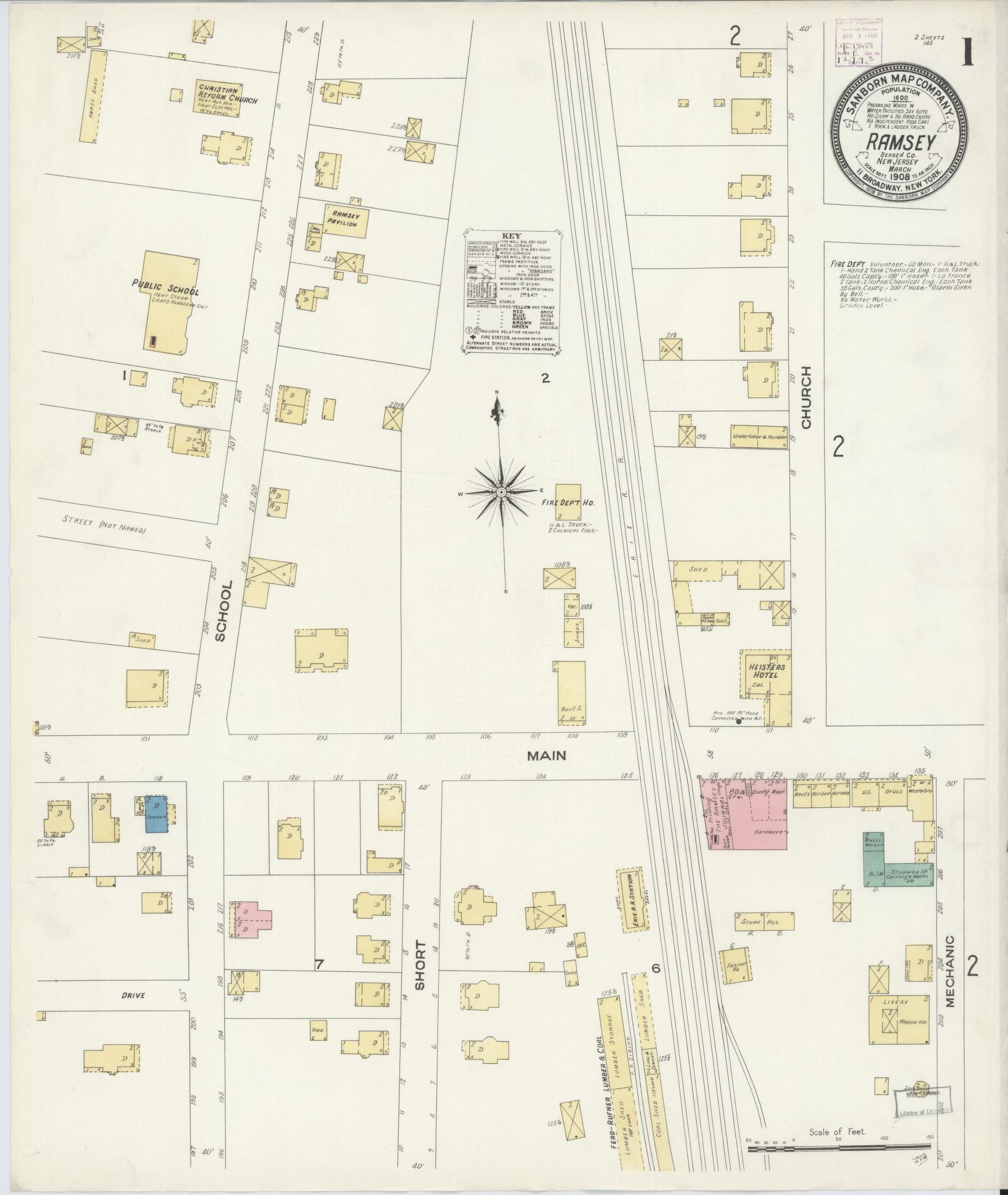 Sanborn Fire Insurance Map from Ramsey, Bergen County, New Jersey. (1908) – Historic Sanborn Fire Insurance Map Print