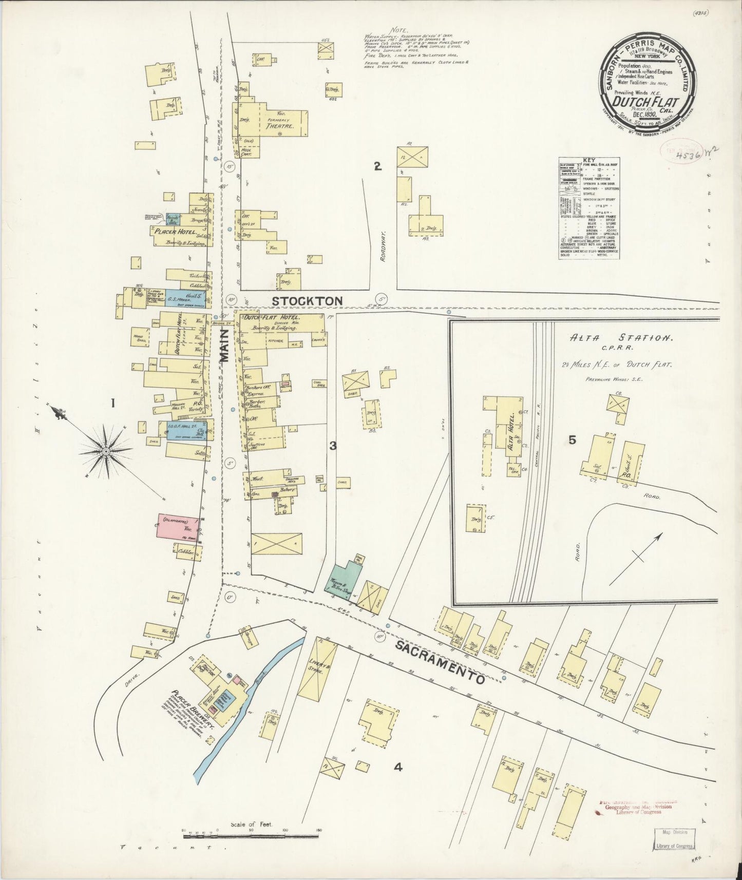Sanborn Fire Insurance Map from Dutch Flat, Placer County, California (1890), Sheet #0001 - Historic Sanborn Fire Insurance Map Print, vintage old map wall art, antique decor, genealogy gift, California California map