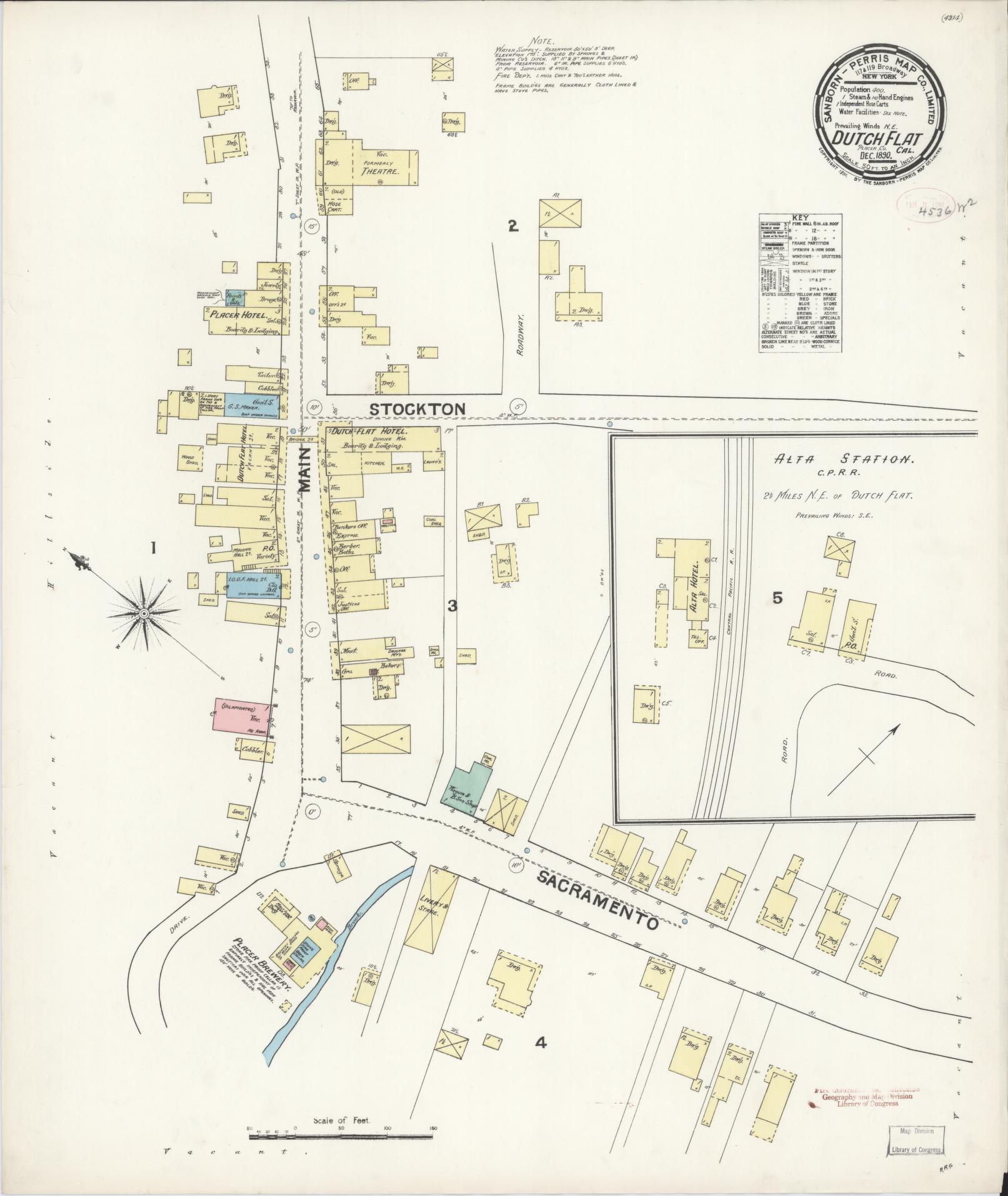 Sanborn Fire Insurance Map from Dutch Flat, Placer County, California (1890), Sheet #0001 - Historic Sanborn Fire Insurance Map Print, vintage old map wall art, antique decor, genealogy gift, California California map
