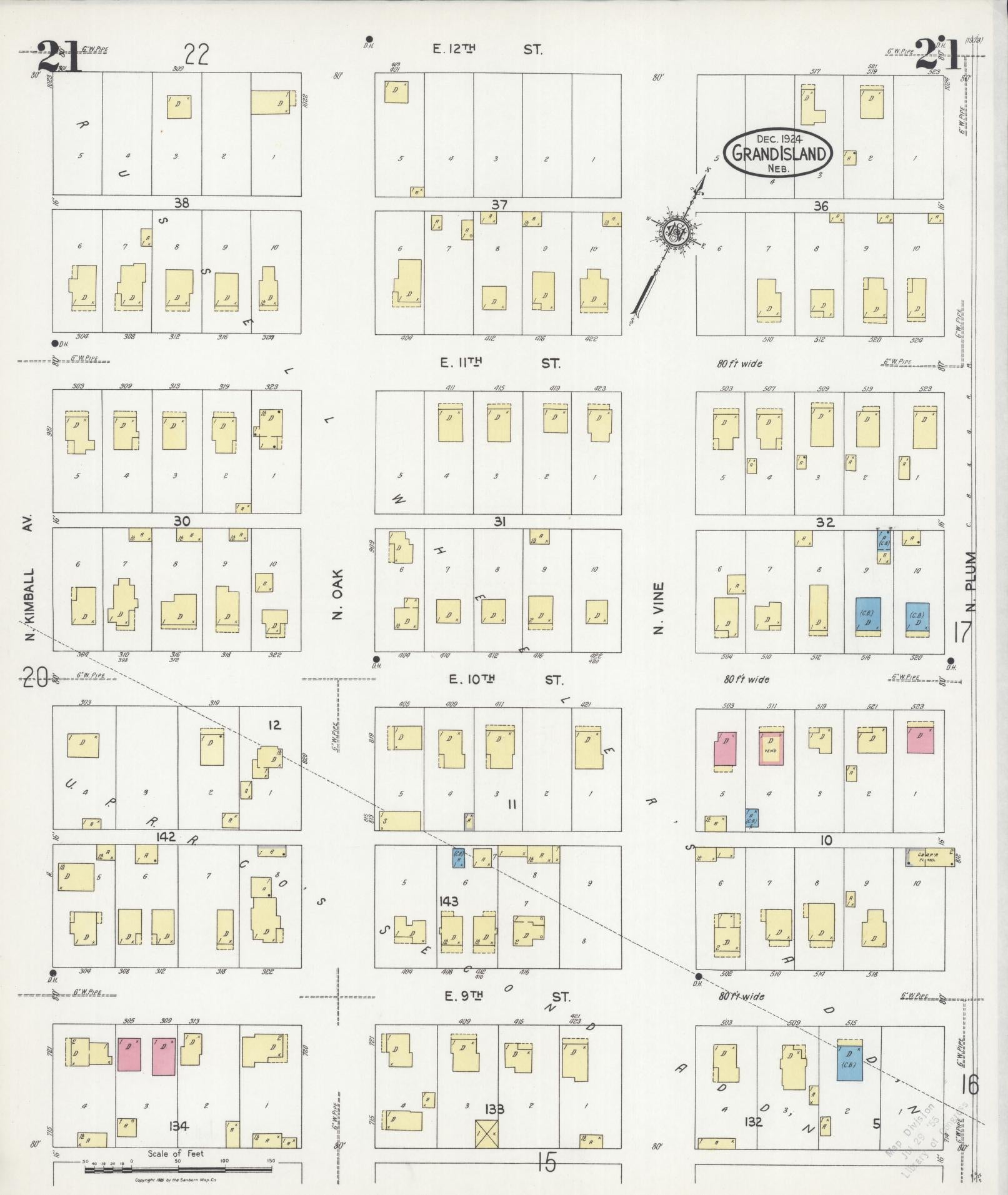 Sanborn Fire Insurance Map from Grand Island, Hall County, Nebraska (1924), Sheet #0021 - Complete Map Set gallery image, historic Sanborn map, vintage wall art, Nebraska Nebraska