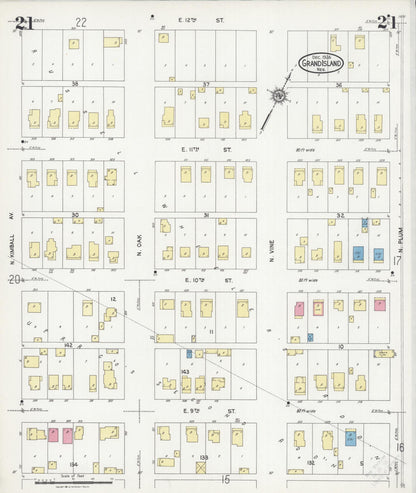 Sanborn Fire Insurance Map from Grand Island, Hall County, Nebraska (1924), Sheet #0021 - Complete Map Set gallery image, historic Sanborn map, vintage wall art, Nebraska Nebraska
