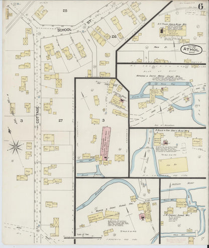 Sanborn Fire Insurance Map from Athol, Worcester County, Massachusetts (1887), Sheet #0006 - Historic Sanborn Fire Insurance Map Print, vintage old map wall art, antique decor, genealogy gift, Massachusetts Massachusetts map