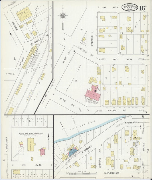 Sanborn Fire Insurance Map from Crookston, Polk County, Minnesota (1913), Sheet #0016 - Historic Sanborn Fire Insurance Map Print, vintage old map wall art, antique decor, genealogy gift, Minnesota Minnesota map