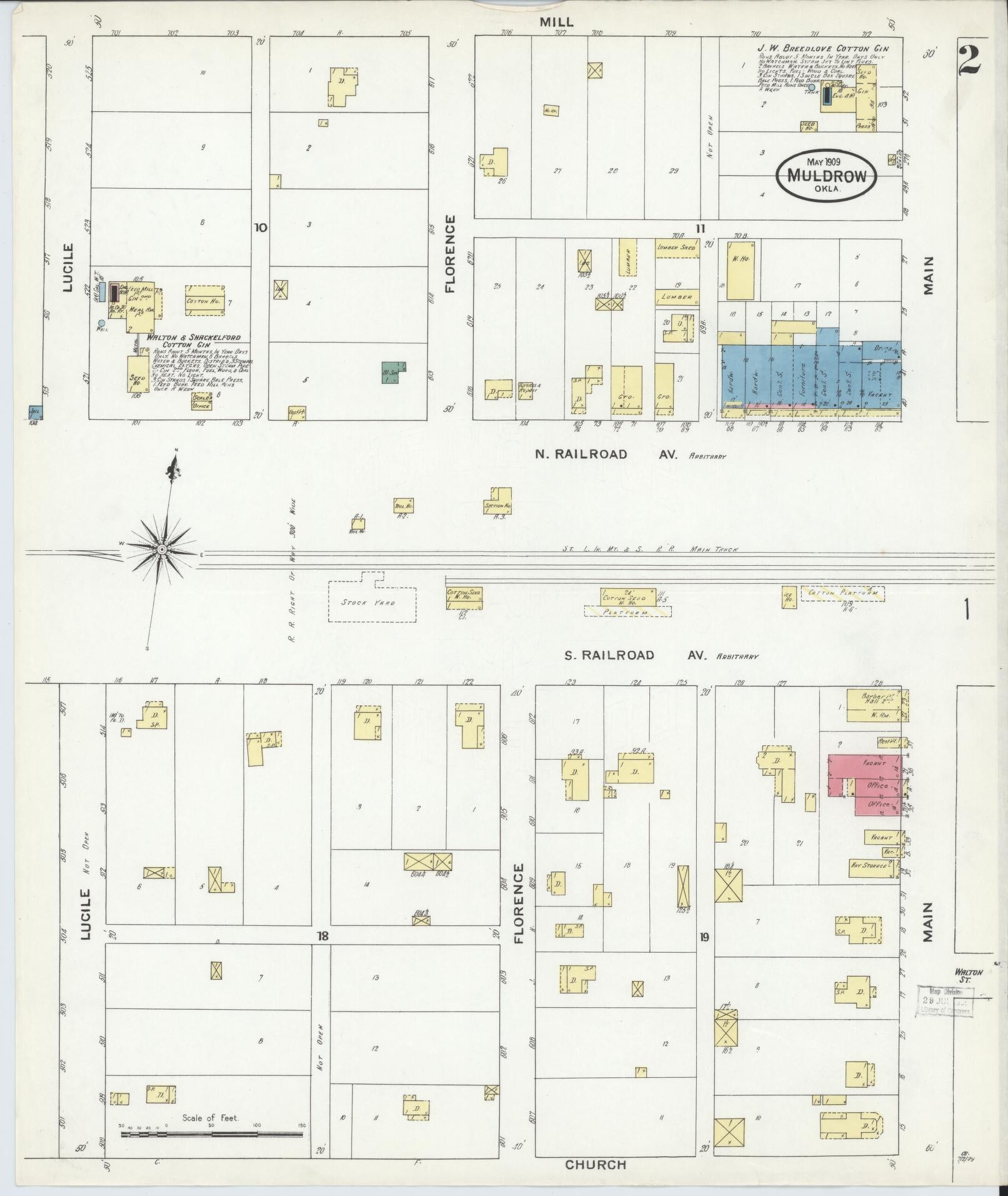 Sanborn Fire Insurance Map from Muldrow, Sequoyah County, Oklahoma (1909), Sheet #0002 - Historic Sanborn Fire Insurance Map Print, vintage old map wall art, antique decor, genealogy gift, Oklahoma Oklahoma map