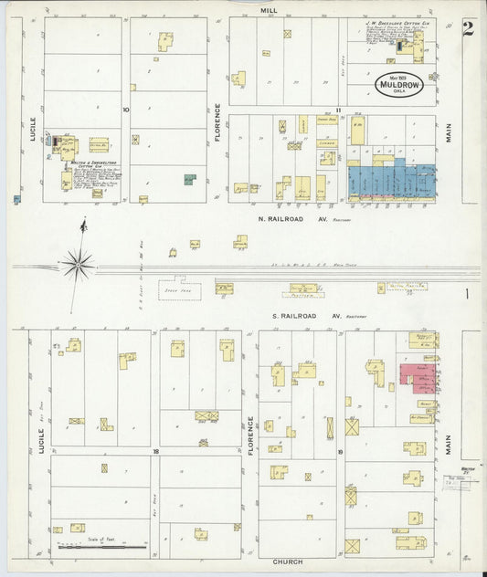 Sanborn Fire Insurance Map from Muldrow, Sequoyah County, Oklahoma (1909), Sheet #0002 - Historic Sanborn Fire Insurance Map Print, vintage old map wall art, antique decor, genealogy gift, Oklahoma Oklahoma map